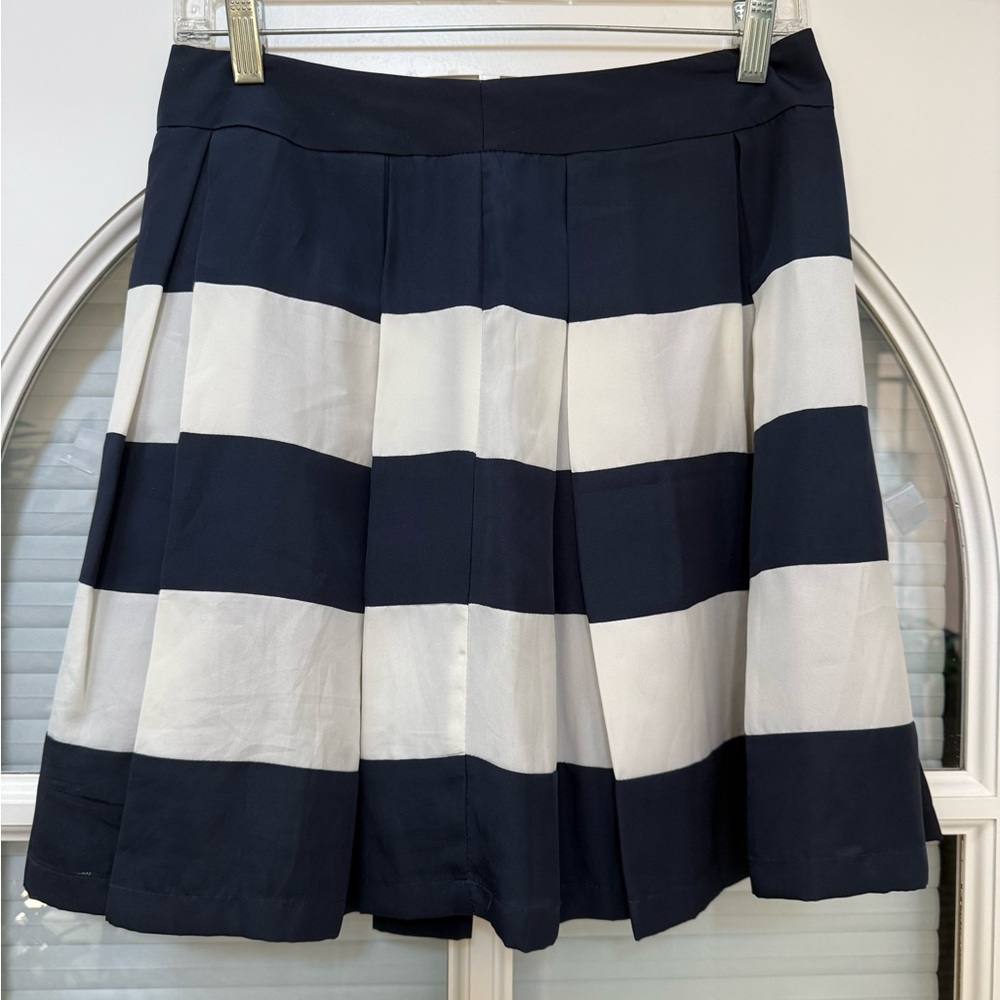 Navy and White Pleaded Striped Women's Skirt.